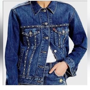 Levi's Classic Blue Studded Denim‎ Trucker Jacket Sz Large